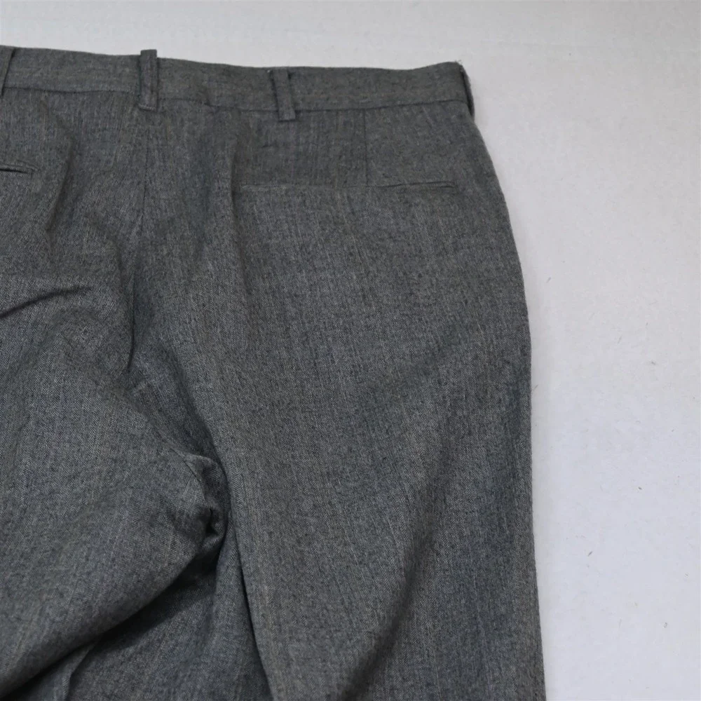 Vtg USA Made 42L 30x34 Gray Herringbone 100% Wool Flannel Mens Jacket Pants Suit